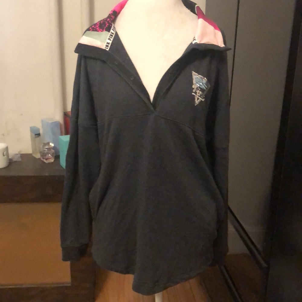 Pink Victoria’s Secret pullover sweatshirt with buttons and sequins - Picture 5 of 9